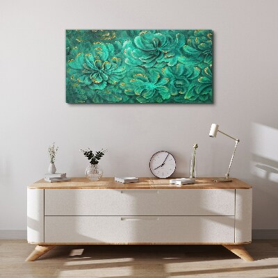 Green flowers with gold accents Canvas wall art