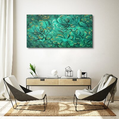 Green flowers with gold accents Canvas wall art