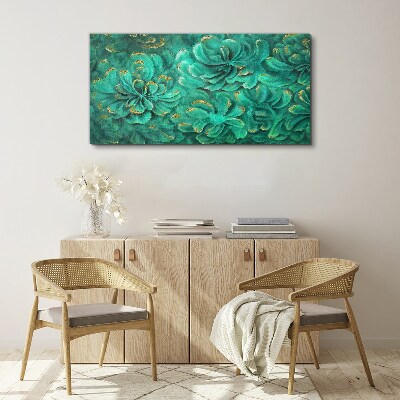 Green flowers with gold accents Canvas wall art