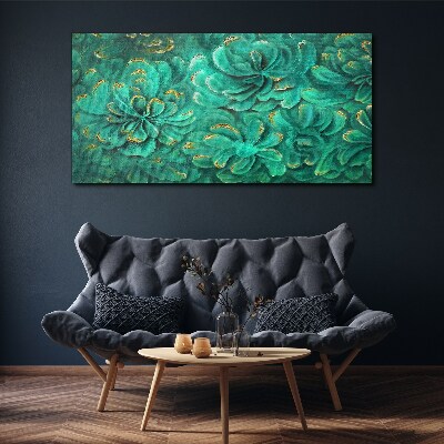 Green flowers with gold accents Canvas wall art