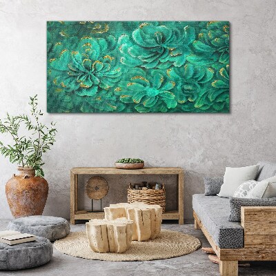Green flowers with gold accents Canvas wall art