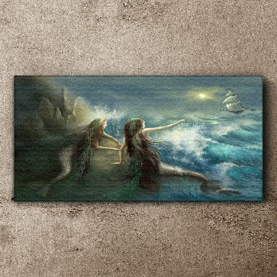 Ocean storm sirens ship Canvas Wall art