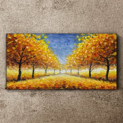 Golden avenue in autumn aura Canvas wall art