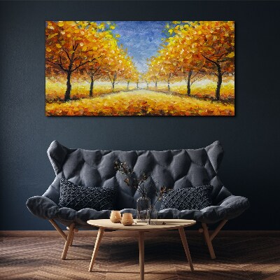 Golden avenue in autumn aura Canvas wall art