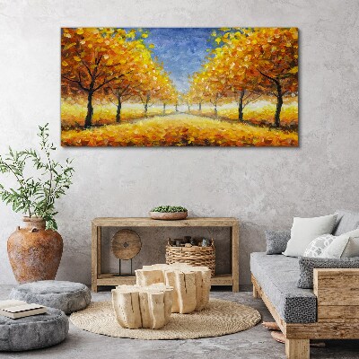 Golden avenue in autumn aura Canvas wall art