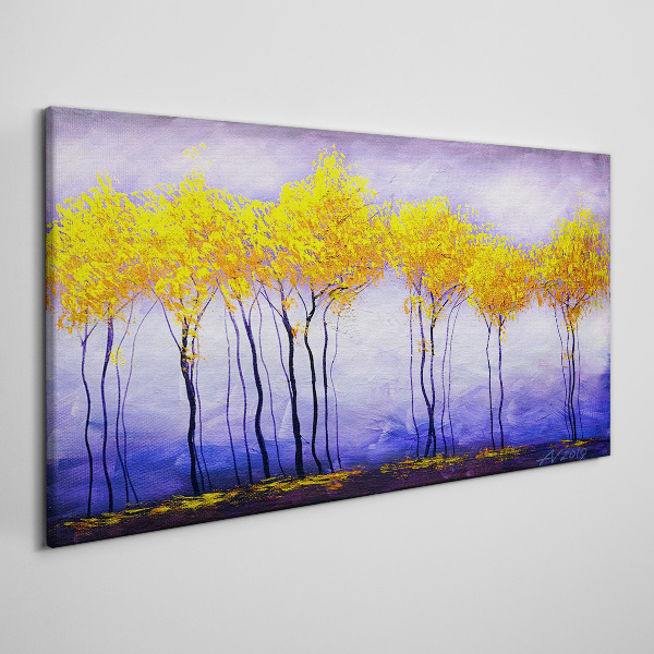 Golden trees in a purple landscape Canvas wall art