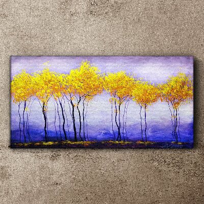 Golden trees in a purple landscape Canvas wall art