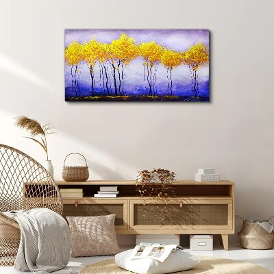 Golden trees in a purple landscape Canvas wall art