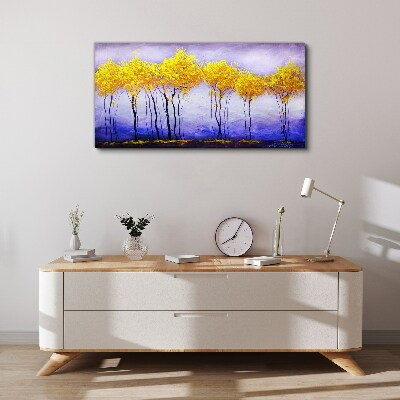 Golden trees in a purple landscape Canvas wall art