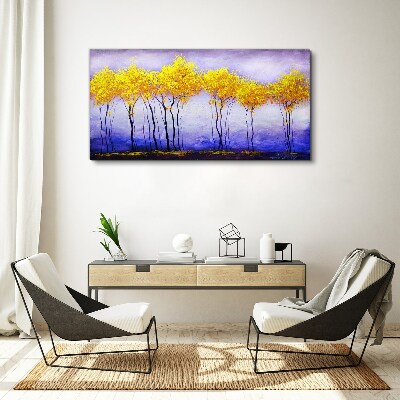 Golden trees in a purple landscape Canvas wall art