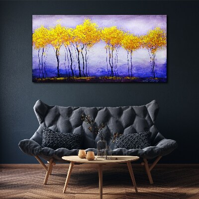 Golden trees in a purple landscape Canvas wall art