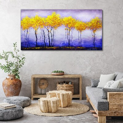 Golden trees in a purple landscape Canvas wall art