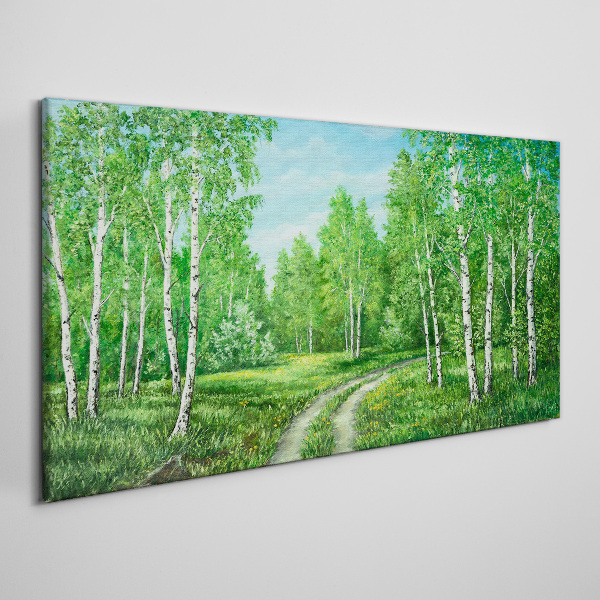 Green forest with white birches Print on canvas