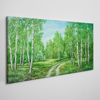 Green forest with white birches Print on canvas