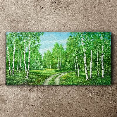 Green forest with white birches Print on canvas