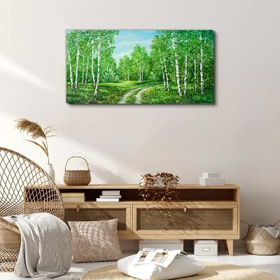 Green forest with white birches Print on canvas