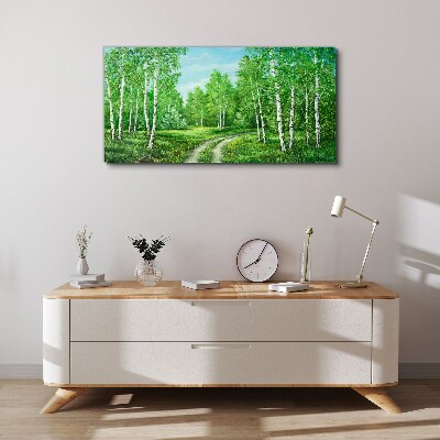 Green forest with white birches Print on canvas