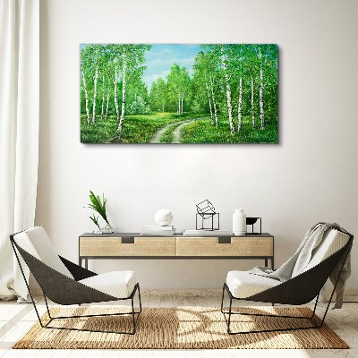 Green forest with white birches Print on canvas