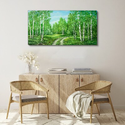 Green forest with white birches Print on canvas