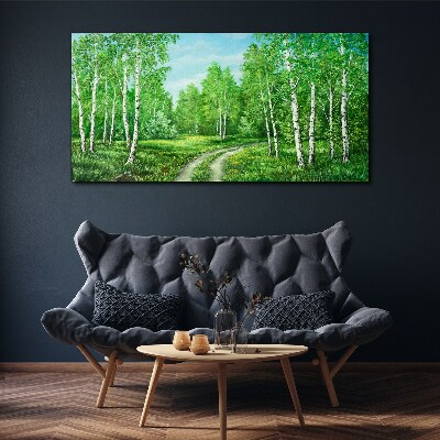 Green forest with white birches Print on canvas