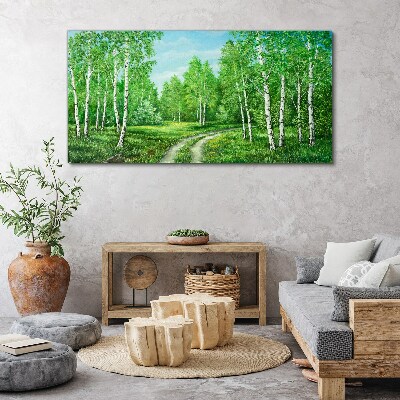 Green forest with white birches Print on canvas