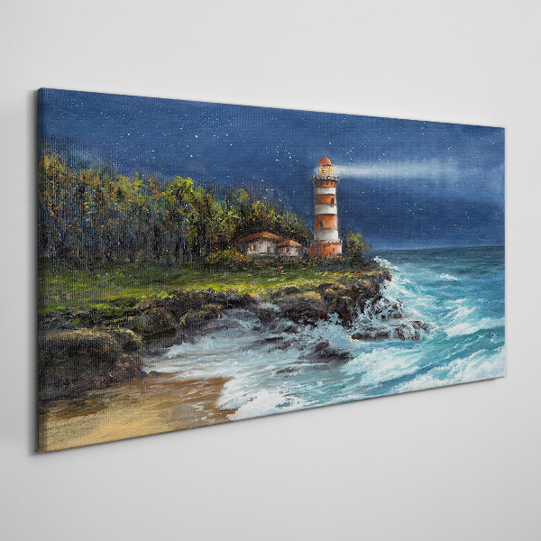 A lighthouse in a stormy sea Print on canvas
