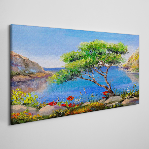 A peaceful landscape by the water Print on canvas