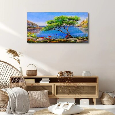 A peaceful landscape by the water Print on canvas