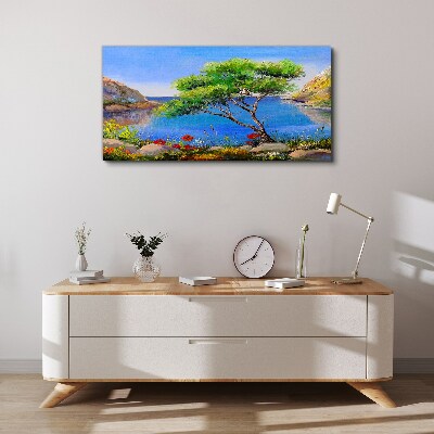 A peaceful landscape by the water Print on canvas