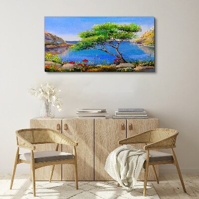 A peaceful landscape by the water Print on canvas
