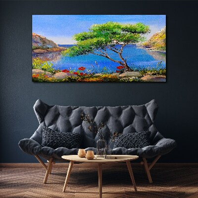 A peaceful landscape by the water Print on canvas