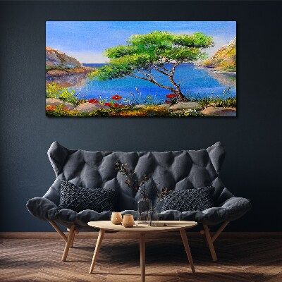 Nature tree flowers sea Canvas Wall art