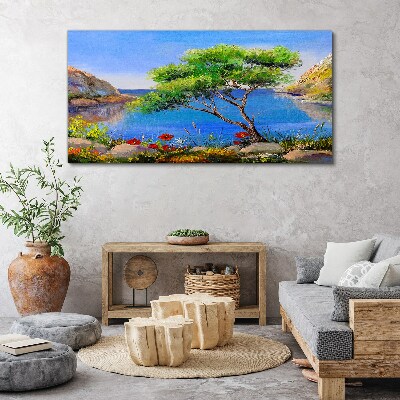 A peaceful landscape by the water Print on canvas