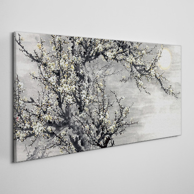 A blooming branch in a monochromatic tone Canvas wall art