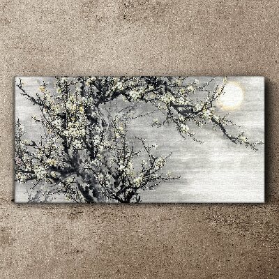 A blooming branch in a monochromatic tone Canvas wall art