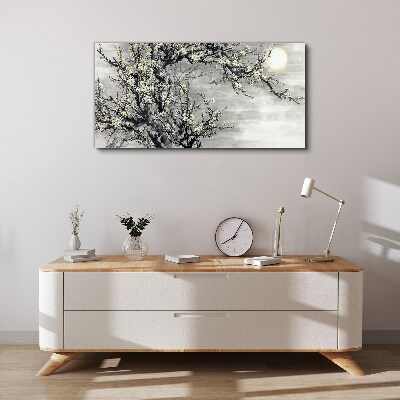 A blooming branch in a monochromatic tone Canvas wall art