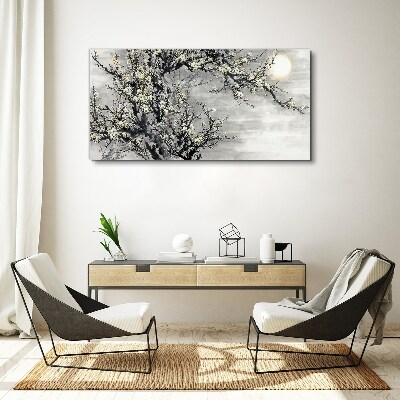 A blooming branch in a monochromatic tone Canvas wall art