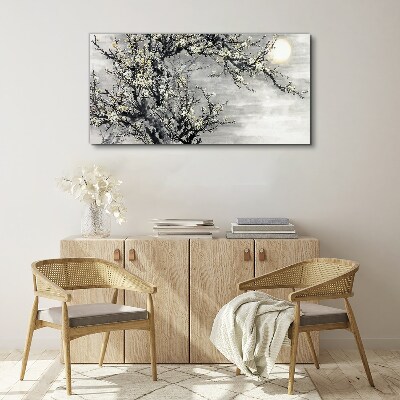 A blooming branch in a monochromatic tone Canvas wall art