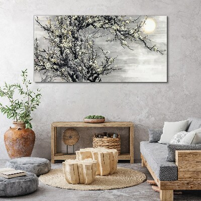 A blooming branch in a monochromatic tone Canvas wall art