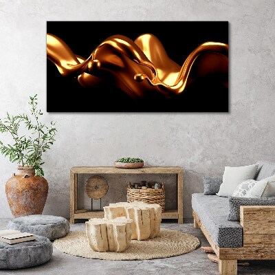 Golden waves on a black background Print on canvas