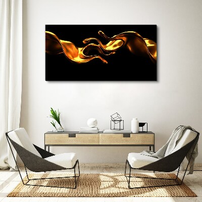 Golden waves on a black background Print on canvas