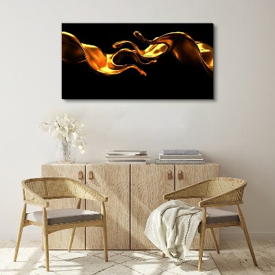 Golden waves on a black background Print on canvas