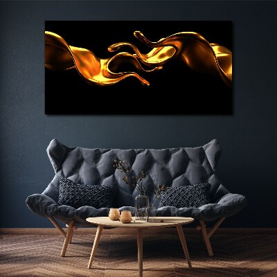 Golden waves on a black background Print on canvas