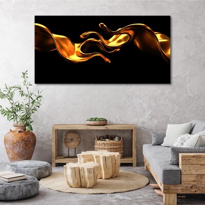 Golden waves on a black background Print on canvas
