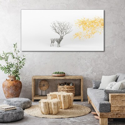 Tree and deer in the wind Canvas wall art