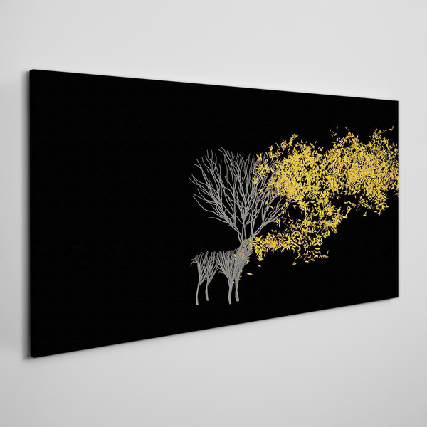 Golden leaves on black background Print on canvas