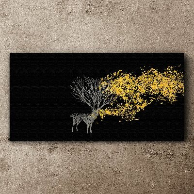 Golden leaves on black background Print on canvas