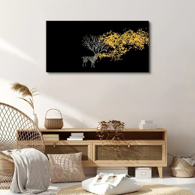 Golden leaves on black background Print on canvas