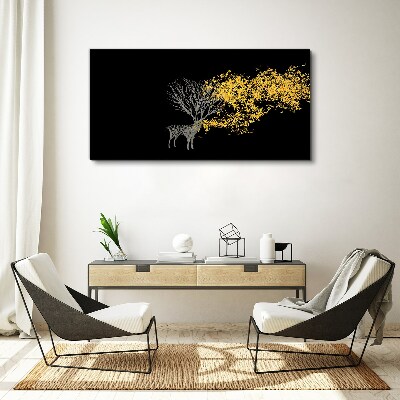 Golden leaves on black background Print on canvas