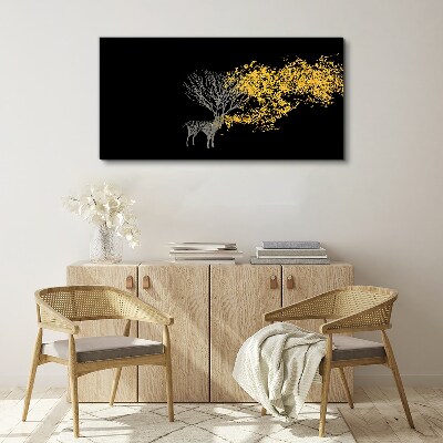 Golden leaves on black background Print on canvas